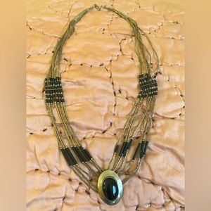 Native American liquid silver onyx heishi statement necklace